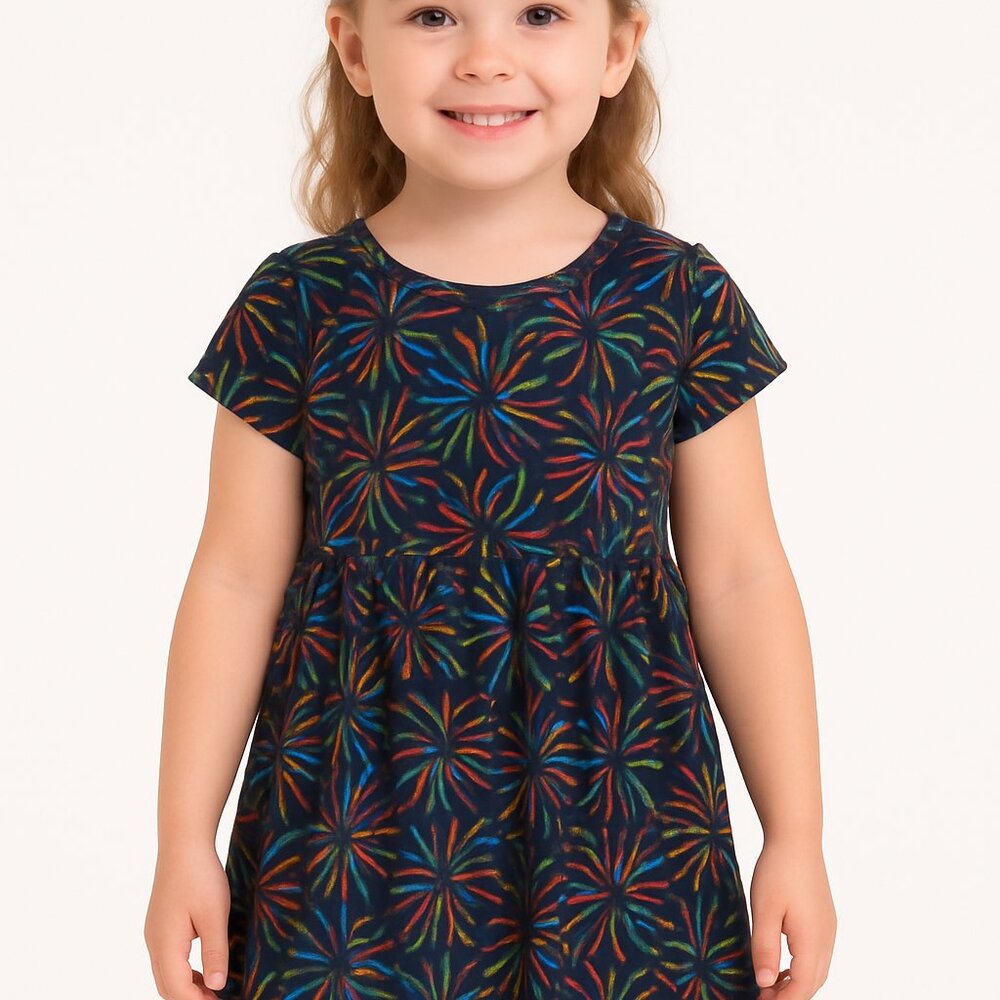 New! Tucker Tate NORDSTROM Little Girls Dress Black Multi Color Fireworks Size 2